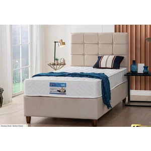 Pat + Saltea gratis Side, crem - 100x200 cm, spațiu de depozitare, structură din oțel, sistem cu arcuri individuale