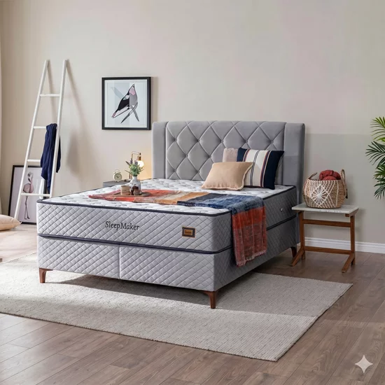 Pat + Saltea gratis  Sleep Maker, gri - 160x200 cm, structură durabilă, tapițerie premium, saltea ortopedică inclusă, design rafinat picture - 6