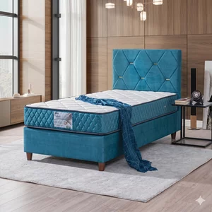 Pat + Saltea Gratis Yakut, albastru - 100x200 cm, capitonare eleganta, spatiu depozitare
