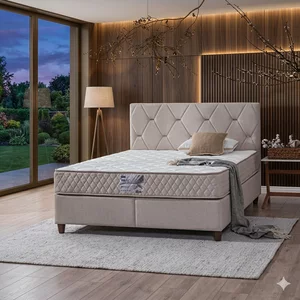 Pat + Saltea gratis Yakut, crem - 140x200 cm, capitonare eleganta, spatiu depozitare, confort ortopedic