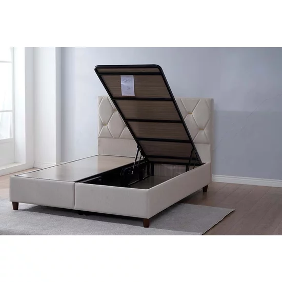 Pat + Saltea gratis Yakut, crem - 180x200 cm, capitonare premium, spatiu depozitare, confort ortopedic picture - 3