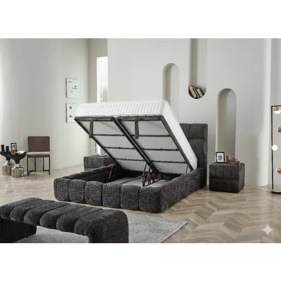 Pat +Saltea gratis Bubblebed, gri - 160/200 cm , cu somiera rabatabila, lada de depozitare si tesatura premium picture - 2