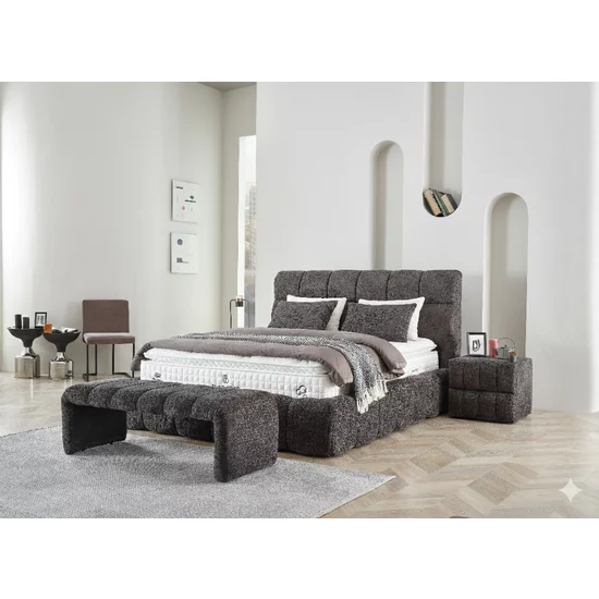 Pat +Saltea gratis Bubblebed, gri - 160/200 cm , cu somiera rabatabila, lada de depozitare si tesatura premium picture - 3