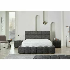 Pat +Saltea gratis Bubly,gri - 140/200, cu somiera rabatabila, lada de depozitare si tesatura premium