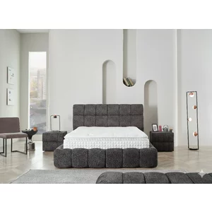 Pat +Saltea gratis Bubly, gri - 160/200 cm , cu somiera rabatabila, lada de depozitare si tesatura premium