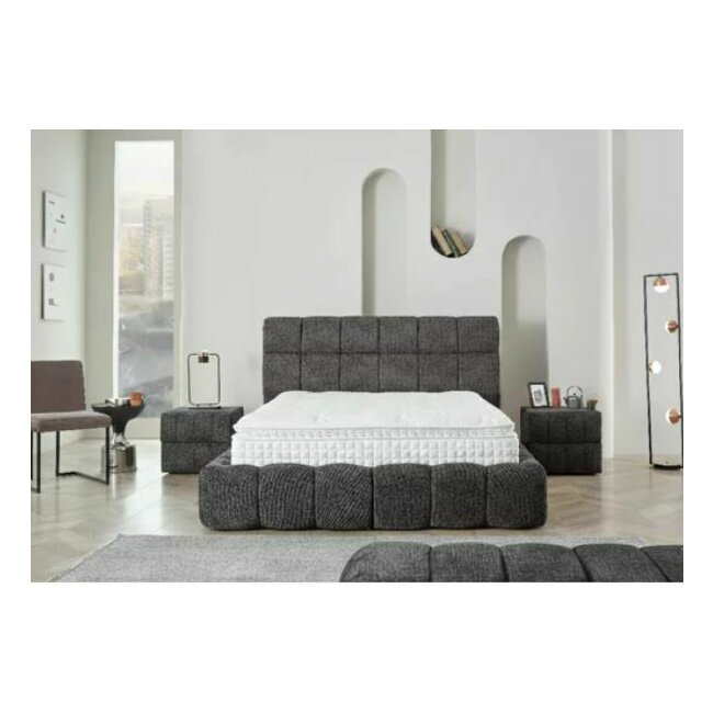 Pat +Saltea gratis Bubly, gri - 180/200 cm , cu somiera rabatabila, lada de depozitare si tesatura premium