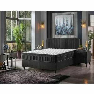 Pat +Saltea gratis Floria, negru - 140/200 cm, somiera rabatabila si lada de depozitare