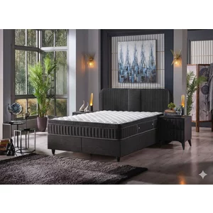 Pat +Saltea gratis Floria, negru - 160/200 cm, somiera rabatabila si lada de depozitare