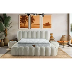 Pat +Saltea Gratis ,tapițat Madonna 160x200 cm crem cu somieră rabatabilă si ladă depozitare