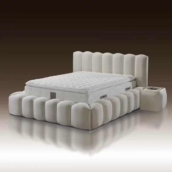 Pat +Saltea Gratis ,tapițat Madonna 160x200 cm crem cu somieră rabatabilă si ladă depozitare picture - 2