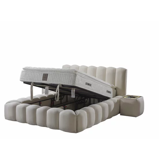 Pat +Saltea Gratis ,tapițat Madonna 160x200 cm crem cu somieră rabatabilă si ladă depozitare picture - 5