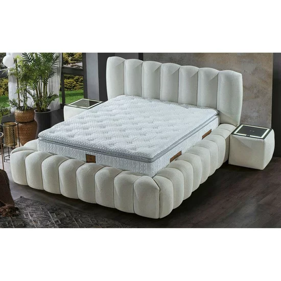 Pat +Saltea Gratis ,tapițat Madonna 160x200 cm crem cu somieră rabatabilă si ladă depozitare picture - 3
