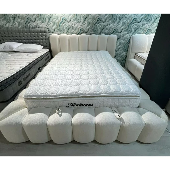 Pat +Saltea Gratis ,tapițat Madonna 160x200 cm crem cu somieră rabatabilă si ladă depozitare picture - 13