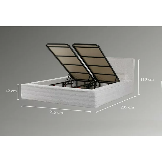 Pat +Saltea Gratis tapițat OASIS 160x200 cm crem cu somieră rabatabilă si ladă depozitare picture - 6