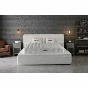 Pat +Saltea Gratis tapițat OASIS 160x200 cm crem cu somieră rabatabilă si ladă depozitare