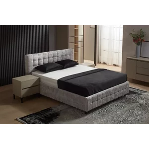 Pat Rio cu spațiu de depozitare, stofă catifelată, PAL și MDF, 180x200 cm, gri deschis