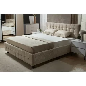 Pat Rio cu spațiu de depozitare, PAL și MDF, 160x200 cm, bej Boucle