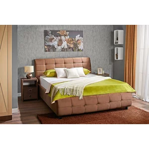 Pat Samba cu somieră rabatabilă, ladă de depozitare, spătar tapițat cu stofă catifelata, PAL melaminat, 160x200 cm, maro