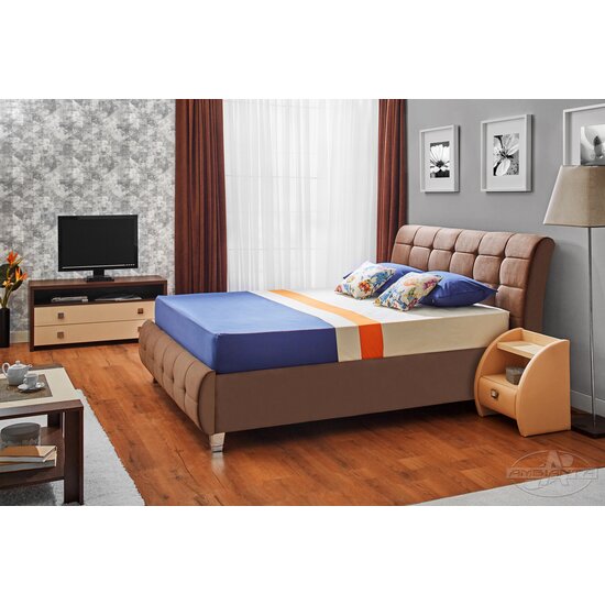 Pat Samba cu somieră rabatabilă, ladă de depozitare, spătar tapițat cu stofă catifelata, PAL melaminat, 180x200 cm, maro picture - 2