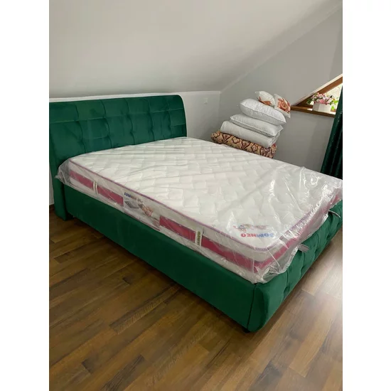 Pat Samba-Bej, 140/200 cm, cu somieră rabatabilă, ladă de depozitare, spătar tapițat cu stofă catifelata picture - 2