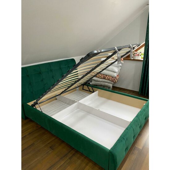 Pat Samba cu spătar capitonat, stofă catifelata și ladă depozitare, 140x200 cm, bej picture - 4