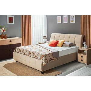 Pat Samba cu spătar capitonat, stofă catifelata și ladă depozitare, 160x200 cm, bej