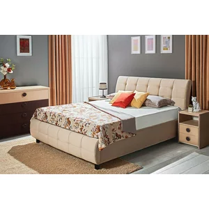 Pat Samba-Bej, 180/200 cm, cu somieră rabatabilă, ladă de depozitare, spătar tapițat cu stofă catifelata