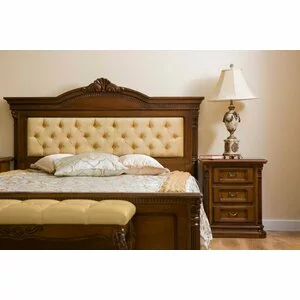 Pat Sonia, structură solidă + design elegant, lemn masiv fag + MDF furniruit, 160x200 cm, nuc