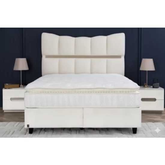 Pat Tapițat + Saltea Gratis Extra Comfort, bej MK-2713- 160x200 cm, somieră rabatabilă, spațiu depozitare picture - 4