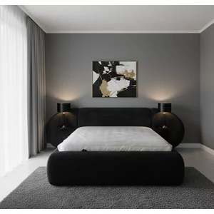 Pat tapițat cu Saltea Gratis,  Aleris 140x200 cm dark blue cu somieră rabatabilă, ladă depozitare