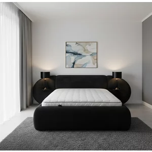 Pat tapițat cu Saltea Gratis, Aleris 160x200 cm blue cu somieră rabatabilă, ladă depozitare