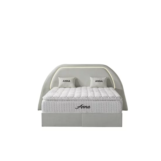 Pat tapițat cu Saltea Gratis,  Anna 160x200 cm crem cu somieră rabatabilă, ladă depozitare picture - 2