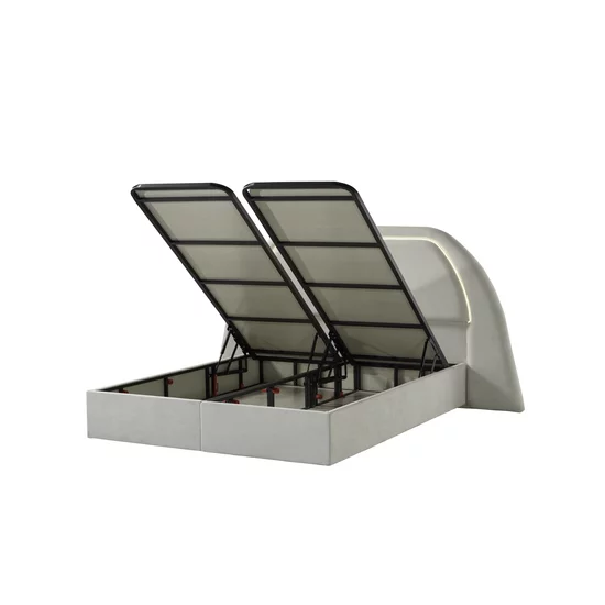 Pat tapițat cu Saltea Gratis,  Anna 160x200 cm crem cu somieră rabatabilă, ladă depozitare picture - 5