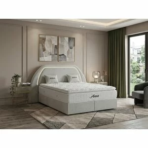 Pat tapițat cu Saltea Gratis,  Anna 180x200 cm crem cu somieră rabatabilă, ladă depozitare