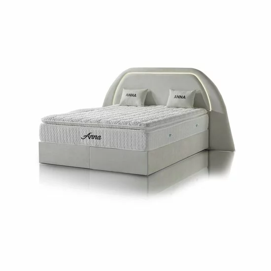 Pat tapițat cu Saltea Gratis,  Anna 200x200 cm crem cu somieră rabatabilă, ladă depozitare picture - 2