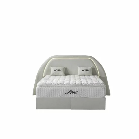 Pat tapițat cu Saltea Gratis,  Anna 200x200 cm crem cu somieră rabatabilă, ladă depozitare picture - 5