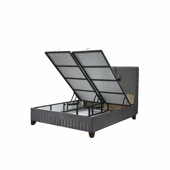 Pat Tapițat cu saltea Gratis Bella ladă depozitare, tapițerie catifea premium, structură metal + PAL, 140x200 cm, Gri picture - 2