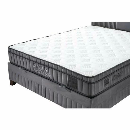 Pat Tapițat cu saltea Gratis Bella ladă depozitare, tapițerie catifea premium, structură metal + PAL, 140x200 cm, Gri picture - 5