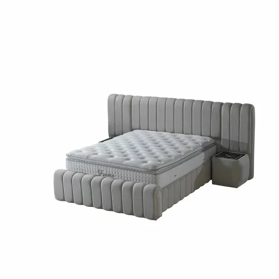 Pat tapițat cu Saltea Gratis,  Boss XXL 140x200 cm crem cu somieră rabatabilă, ladă depozitare picture - 2