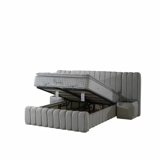 Pat tapițat cu Saltea Gratis,  Boss XXL 140x200 cm crem cu somieră rabatabilă, ladă depozitare picture - 6