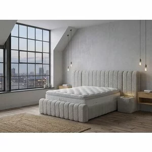 Pat tapițat cu Saltea Gratis,  Boss XXL 160x200 cm crem cu somieră rabatabilă, ladă depozitare