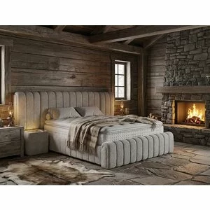 Pat tapițat cu Saltea Gratis,  Boss XXL 180x200 cm crem cu somieră rabatabilă, ladă depozitare