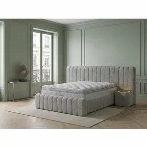 Pat tapițat cu Saltea Gratis,  Boss XXL 200x200 cm crem cu somieră rabatabilă, ladă depozitare