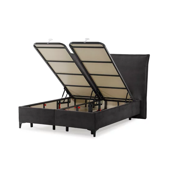 Pat tapițat cu Saltea Gratis,  Chico 160x200 cm gri cu somieră rabatabilă, ladă depozitare picture - 5