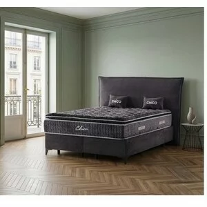 Pat tapițat cu Saltea Gratis,  Chico 180x200 cm gri cu somieră rabatabilă, ladă depozitare