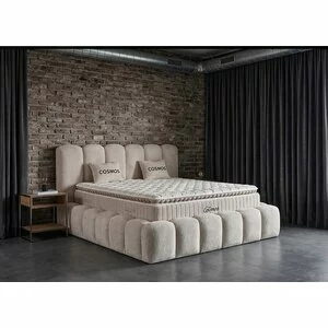 Pat tapițat cu Saltea Gratis,  Cosmos 140x200 cm crem cu somieră rabatabilă, ladă depozitare