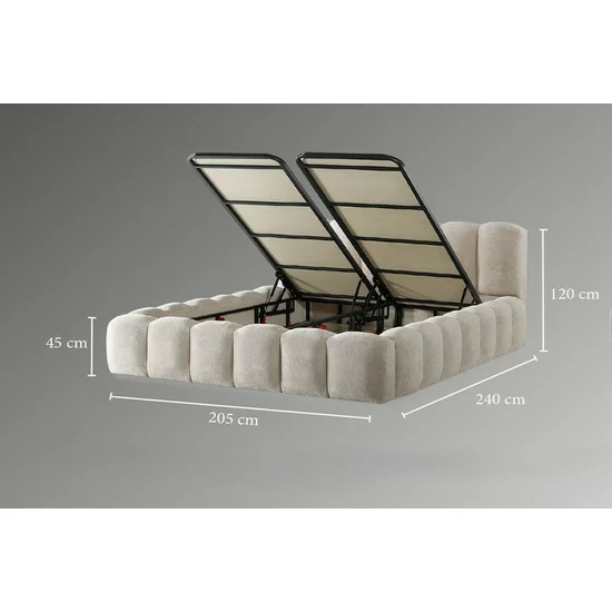 Pat tapițat cu Saltea Gratis,  Cosmos 160x200 cm crem cu somieră rabatabilă, ladă depozitare picture - 11