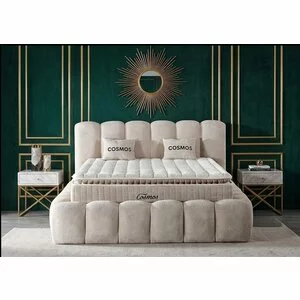 Pat tapițat cu Saltea Gratis,  Cosmos 160x200 cm crem cu somieră rabatabilă, ladă depozitare