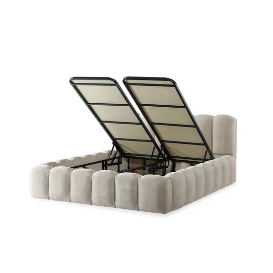 Pat tapițat cu Saltea Gratis,  Cosmos 180x200 cm crem cu somieră rabatabilă, ladă depozitare picture - 6