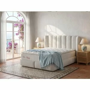 Pat tapițat cu Saltea Gratis,  Disney 180x200 cm crem cu somieră rabatabilă, ladă depozitare